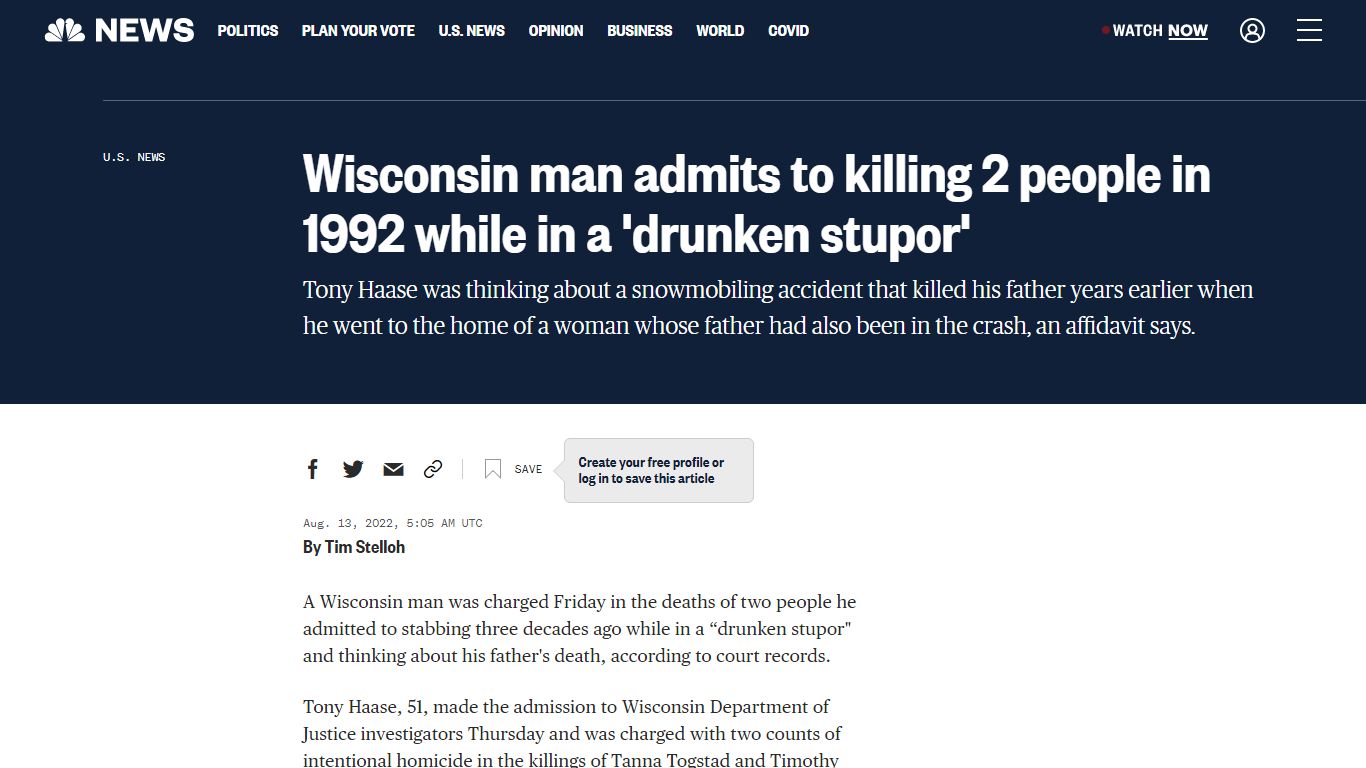 Wisconsin man admits to killing 2 people in 1992 while in a 'drunken ...